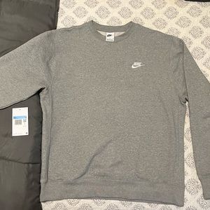 Heather Gray Nike Crewneck Sweatshirt with Embroidered Logo